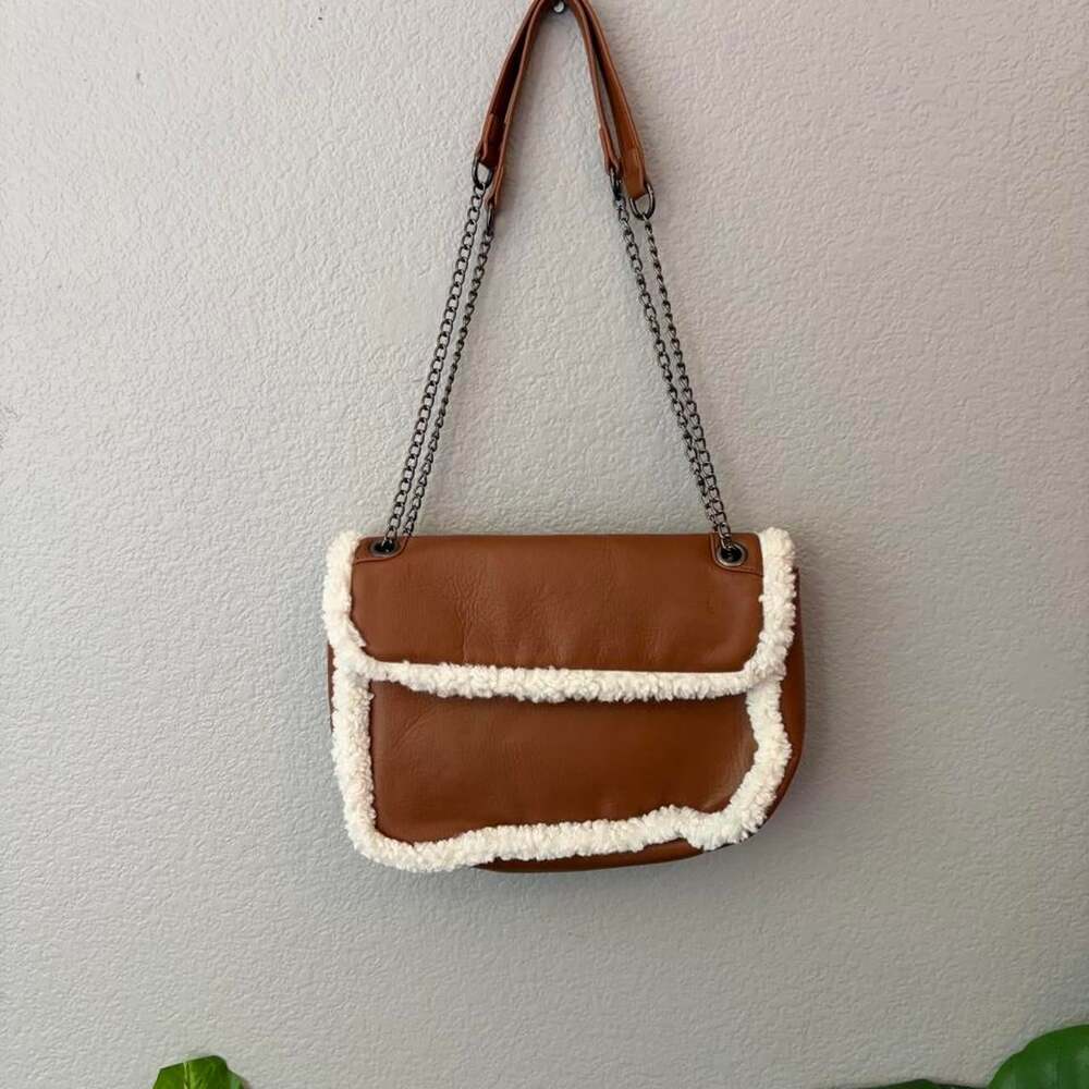 Brown Leather With White Shearling 6663